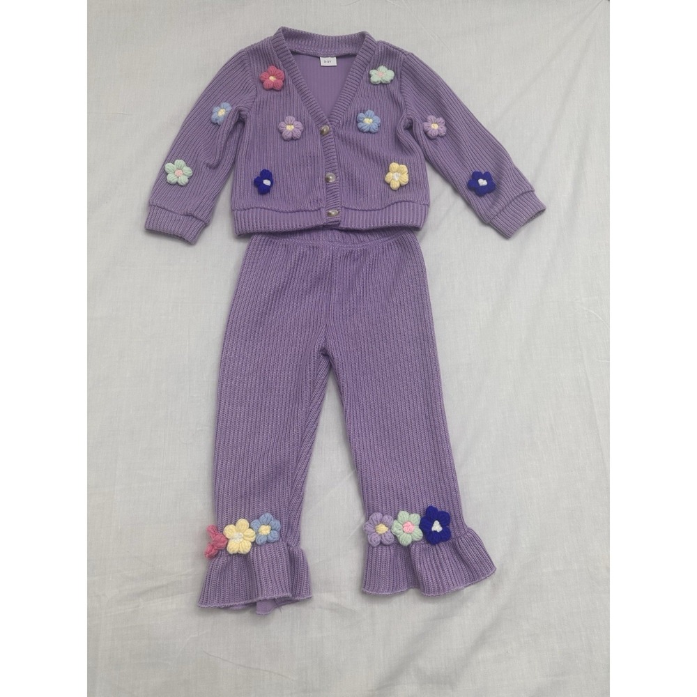 Toddler Girl Crochet Floral Crop Top & Pant Set Sleeveless Summer Outfit 2-3T...